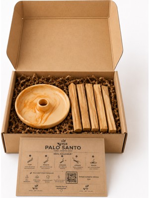 HYGE Palo Santo Mini Tütsü Seti, Seramik Tütsülük ve 5 Adet Doğal Palo Santo, Hediyeli