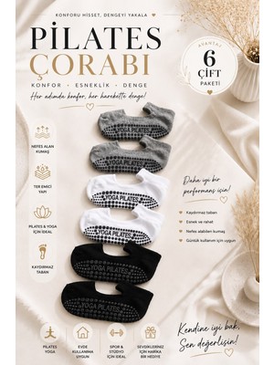 Çorap Vitrini 6'lı Paket Kaydırmaz Tabanlı Pilates ve Yoga Çorabı Seti