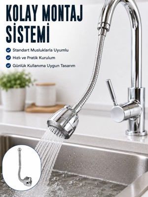 Tech Butiq 360° Dönebilen Ayarlanabilir Musluk Uzatma Aparatı Esnek Spiral Musluk Başlığı