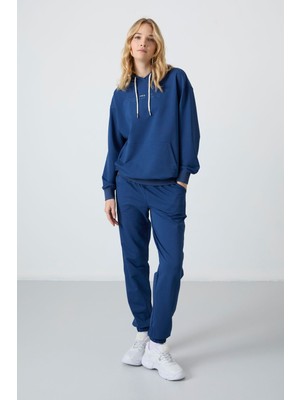Tommy Life Parlament Kapüşonlu Kanguru Cep Oversize Lastik Paça Kadın Eşofman Takımı - 95288