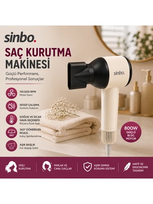 My Best Store Sinbo Saç Kurutma Makinesi - Pembe Renk - 3 Kademeli Hız ve Sıcaklık