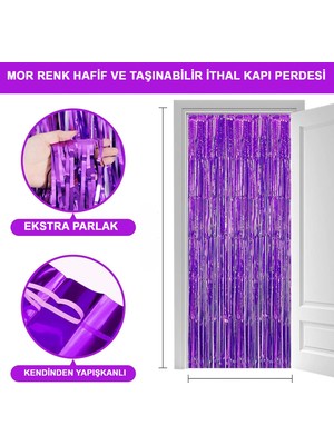 Ulu Pazarlama Mor Renk Ekstra Metalize Parlak Saçaklı Arka Fon Perde Ithal A Kalite 1x2 Metre