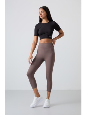 Tommy Life Kahverengi Yüksek Bel Slim Fit Dar Paça Kadın Kapri Tayt - 93097