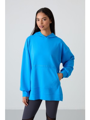 Tommy Life Mavi Balon Kol Yazı Nakışlı Kadın Oversize Tunik Sweatshirt - 97163