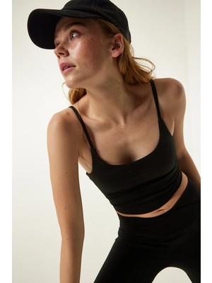 TeknoKapsül Happiness Istanbul Siyah Ince Askılı Örme Spor Sütyeni OW00020