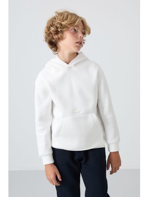 Tommy Life Ekru Pamuklu Kalın İçi Tüylü Yumuşak Dokulu Standart Fit Baskılı Erkek Çocuk Sweatshirt - 11215