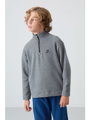 Tommy Life Gri Melanj Kalın Yumuşak Dokulu Standart Fit Nakışlı Polar Erkek Çocuk Sweatshirt - 11221