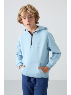 Tommy Life Açık Mavi Pamuklu Kalın İçi Tüylü Yumuşak Dokulu Standart Fit Nakışlı Erkek Çocuk Sweatshirt - 11244
