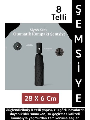 Empressco Kompakt Çanta Boy Seyahat Tipi Dayanıklı Otomatik Açma Kapama Güçlendirilmiş 8 Telli Kılıflı Şemsiye