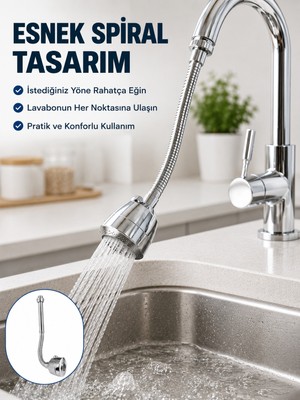E-Woman Çok Fonksiyonlu Musluk Uzatma Aparatı 360° Hareketli Krom Musluk Başlığı - Lisinya