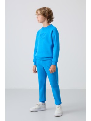 Tommy Life Saks Pamuklu Kalın İçi Tüylü Yumuşak Dokulu Standart Fit Baskılı Erkek Çocuk Eşofman Takım - 11253