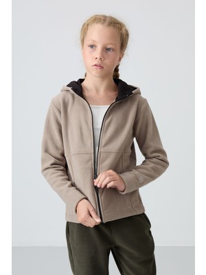 Tommy Life Koyu Bej Kalın Yumuşak Dokulu Standart Fit Nakışlı Polar Kız Çocuk Sweatshirt - 75152