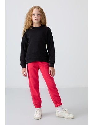 Tommy Life Viva Kırmızı Pamuklu İçi Tüylü Yumuşak Dokulu Standart Fit Nakışlı Kız Çocuk Eşofman Alt - 75158