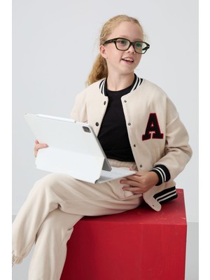 Tommy Life Bej Kalın Yumuşak Dokulu Standart Fit Nakışlı Polar Kız Çocuk Kolej Ceket - 75156