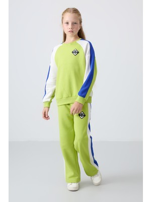 Tommy Life Lime Yeşil O Yaka Geniş Paça Standart Fit Baskılı Kız Çocuk Eşofman Takım - 75165