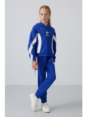 Tommy Life Gece Mavi Pamuklu İçi Tüylü Yumuşak Dokulu Standart Fit Baskılı Kız Çocuk Eşofman Takım - 75166