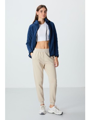 Tommy Life Bej Kompakt Pamuklu Kalın Pürüzsüz Dokulu Standart Fit Kadın Eşofman Altı - 94660
