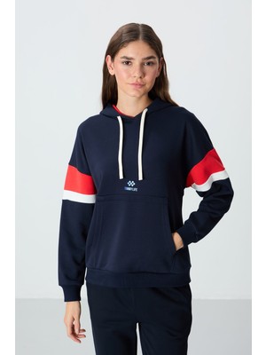Tommy Life İndigo Kompakt Pamuklu Kalın Pürüzsüz Dokulu Kapüşonlu Oversize Fit Kadın Sweatshirt - 97290