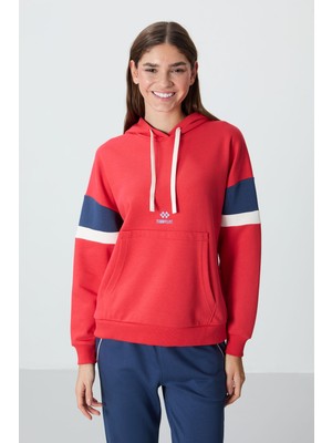 Tommy Life Fiesta Kompakt Pamuklu Kalın Pürüzsüz Dokulu Kapüşonlu Oversize Fit Kadın Sweatshirt - 97290