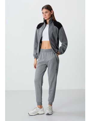 Tommy Life Gri Melanj Kompakt Pamuklu Kalın Pürüzsüz Dokulu Standart Fit Kadın Eşofman Altı - 94660