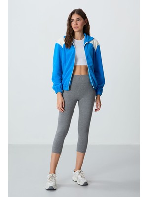 Tommy Life Saks Kalın Yumuşak Dokulu Dik Yaka Oversize Nakışlı Polar Kadın Sweatshirt - 97293