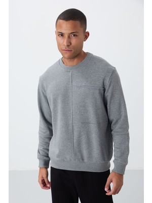 Tommy Life Gri Melanj Kompakt Pamuklu Kalın Pürüzsüz Dokulu O Yaka Standart Fit Erkek Sweatshirt -88405