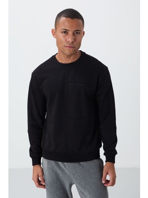 Tommy Life Siyah Kompakt Pamuklu Kalın Pürüzsüz Dokulu O Yaka Standart Fit Erkek Sweatshirt -88405