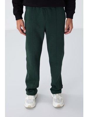Tommy Life Çam Yeşil Pamuklu Kalın İçi Tüylü Yumuşak Dokulu Oversize Nakışlı Erkek Eşofman Altı -82146