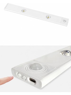1001 Sensörlü Slim LED Kabin Armatürü Dekoratif Dim Edilebilir USB Şarjlı Aydınlatma (Beyaz, 20 cm