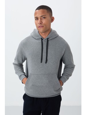 Tommy Life Gri Melanj Pamuklu Kalın İçi Tüylü Yumuşak Dokulu Comfort Fit Nakışlı Erkek Sweatshirt - 88419