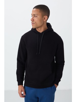 Tommy Life Siyah Pamuklu Kalın İçi Tüylü Yumuşak Dokulu Comfort Fit Nakışlı Erkek Sweatshirt - 88419