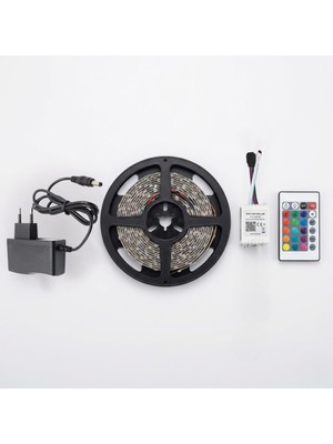 1001 5 Metre Rgb Şerit LED Tak Çalıştır Hazır Set, 2835 Çipli, IP20 Silikonsuz, Adaptör ve Kumand