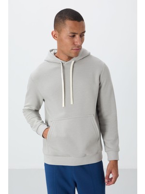 Tommy Life Taş Pamuklu Kalın İçi Tüylü Yumuşak Dokulu Comfort Fit Nakışlı Erkek Sweatshirt - 88419