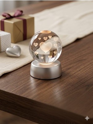 1001 Hologram LED Işıklı Küre, Sevgiliye ve Doğum Gününe Özel Hediyelik Dekoratif Kristal Küre,