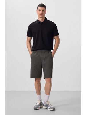 Antrasit Standart Fit Dokuma Hafif Esnek Chino Erkek Şort - 81290