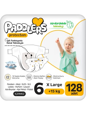 1001 Protection Bebek Bezi 6 Numara X-Large (15+ Kg) 128 Adet – Ekstra Jumbo Set, Maksimum Koruma
