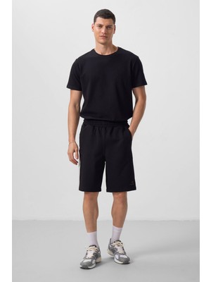 Tommy Life Siyah-Bej Yüzeyi Dokulu Oversize Erkek Şort - 81288