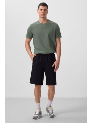 Tommy Life Siyah Yüzeyi Dokulu Oversize Erkek Şort - 81288
