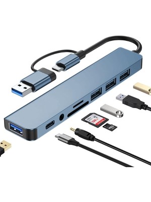1001 Adaptör 8 In 1 Usb/type-C To USB A, USB C Macbook Uyumlu Çevirici Adaptör Çok Portlu Çoklayıc�