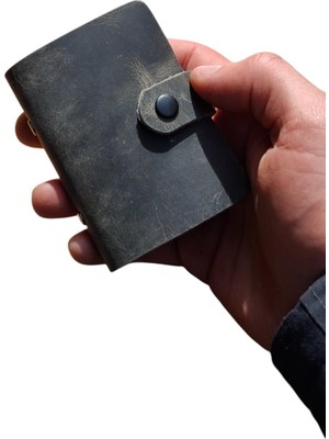 1001 Kartlık Hakiki Deri Içi Şeffaf 10 Bölmeli Mini Kartlık Kartvizitlik 9 x 7 cm (Gri)
