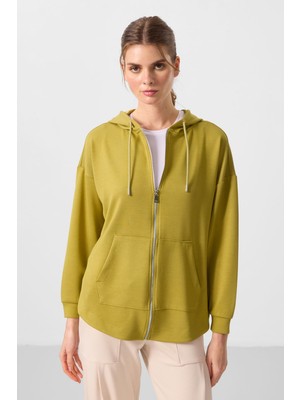 Tommy Life Koyu Hardal Yumuşak Dokulu Kapüşonlu Oversize Kadın Tunik Sweatshirt - 97302