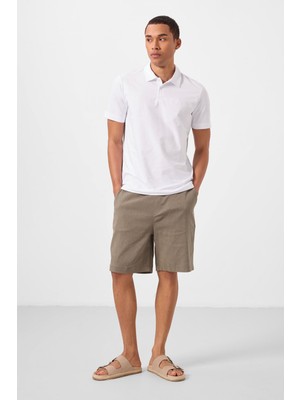 Tommy Life Camel Standart Fit Dokuma Hafif Esnek Chino Erkek Şort - 81291