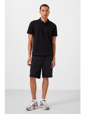 Tommy Life Siyah Standart Fit Dokuma Hafif Esnek Chino Erkek Şort - 81293