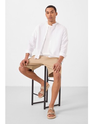 Tommy Life Koyu Bej Standart Fit Dokuma Hafif Esnek Chino Erkek Şort - 81289
