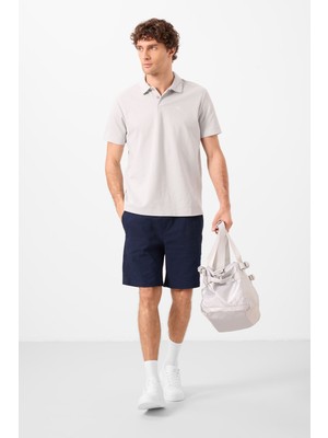 Tommy Life Lacivert Standart Fit Dokuma Hafif Esnek Chino Erkek Şort - 81292