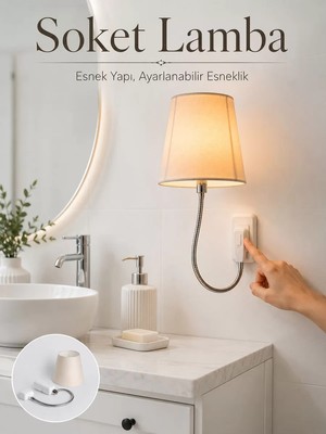 Northcity Soket Tipi Ayarlanabilir Başlıklı Dekoratif Gece Lambası - Masa ve Yatak Odası Işıklandırması
