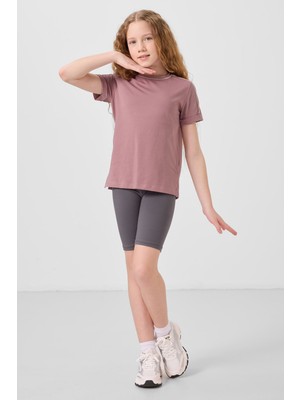 Koyu Gri Pamuklu Kısa Paça Standart Fit Basic Kız Çocuk Tayt - 75188