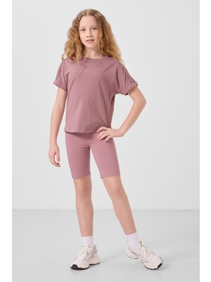 Gül Kurusu Pamuklu Kısa Paça Standart Fit Basic Kız Çocuk Tayt - 75188