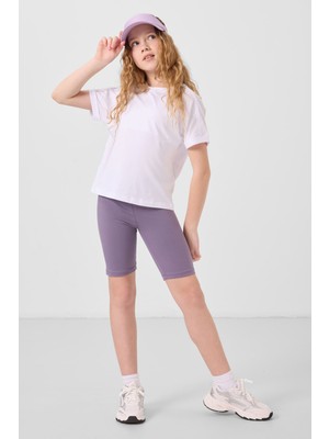 Eflatun Pamuklu Kısa Paça Standart Fit Basic Kız Çocuk Tayt - 75188