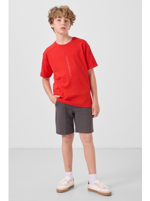 Tommy Life Koyu Gri Pamuklu Yumuşak Dokulu Standart Fit Basic Erkek Çocuk Şort - 11289